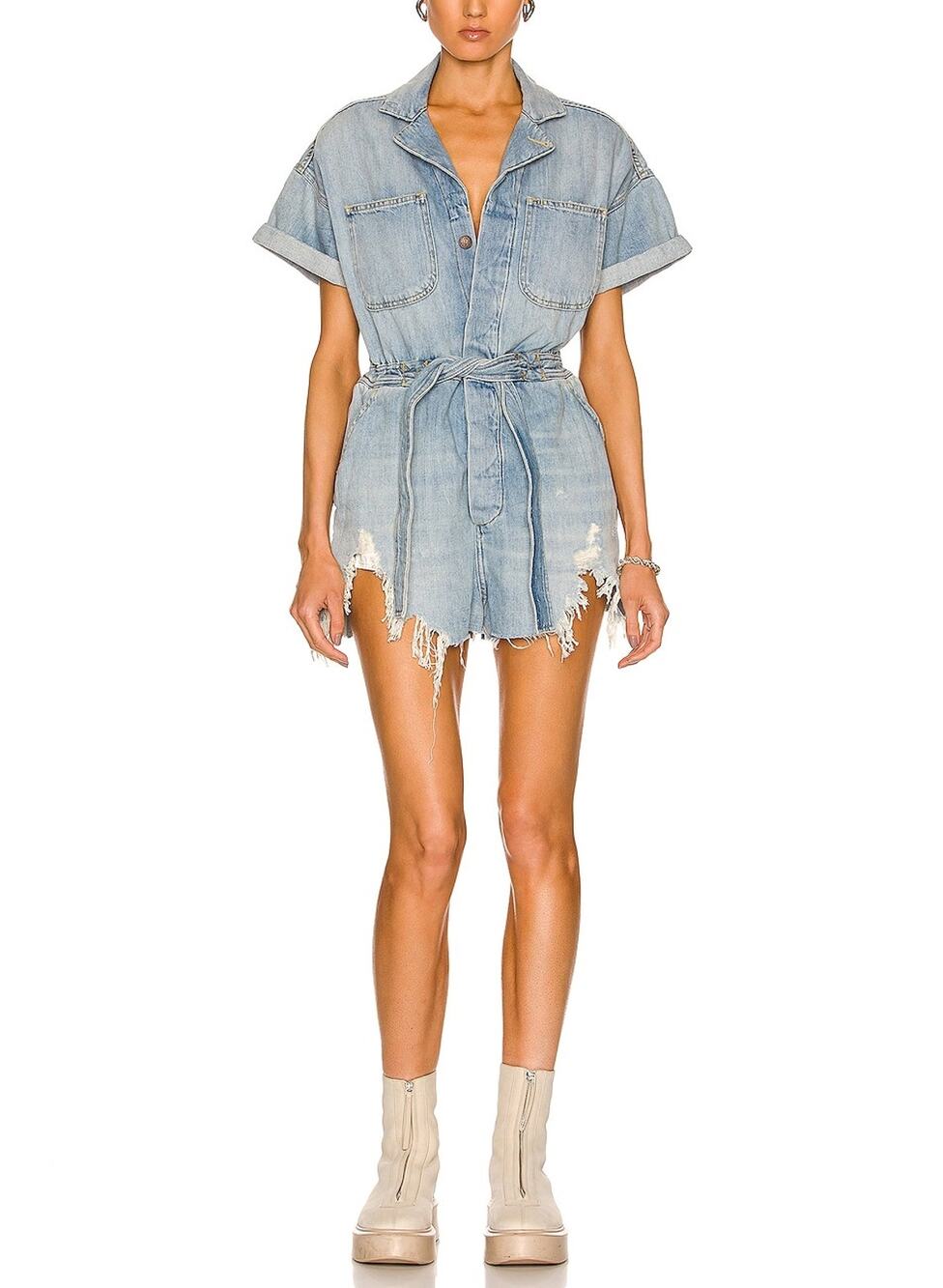 R13 Distressed Blue Mick Romper Size XS